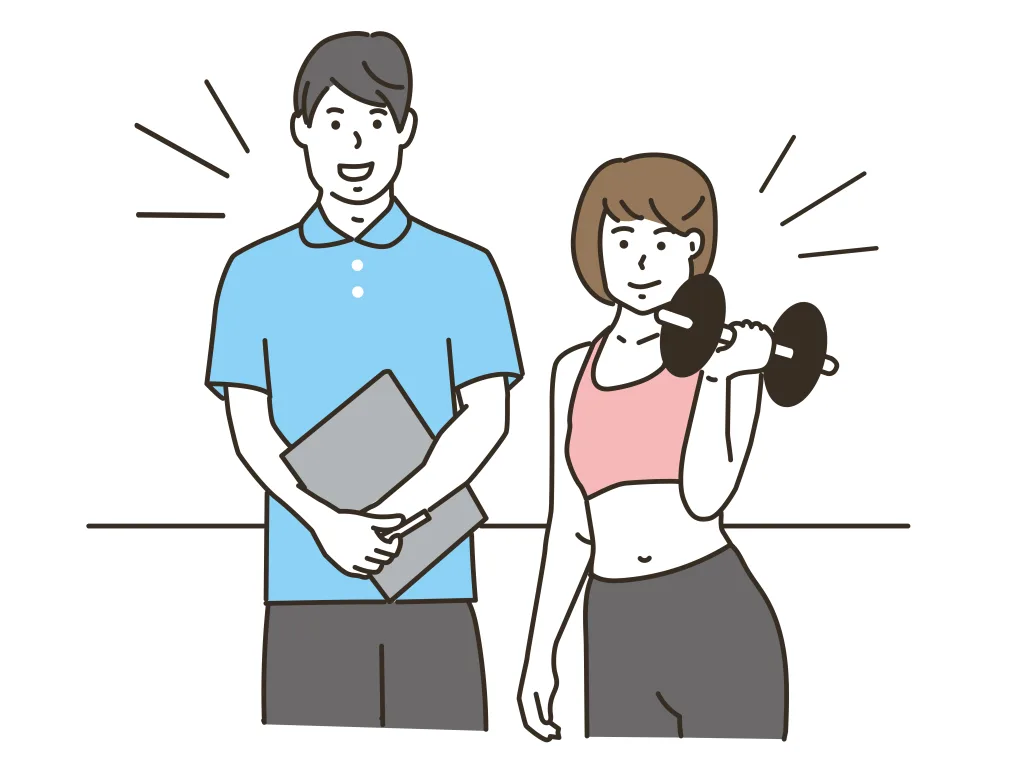 筋トレする女性とトレーナー
