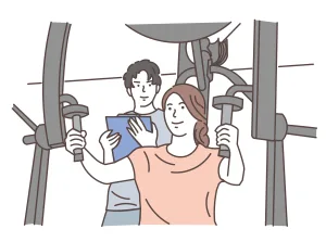 パーソナルジムでレッスンを受けてる女性