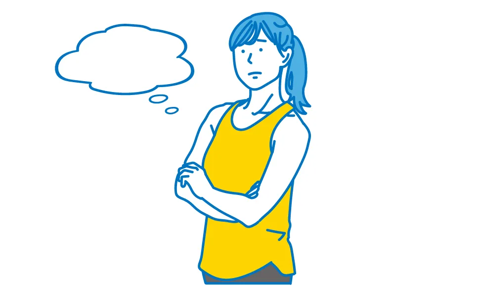 スポーツウェアで悩んでいる女性のイラスト
